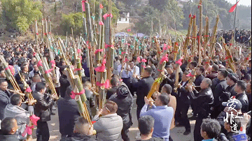 不同型号的芦笙吹奏出低、中、高、特高等多音混合曲，现场热闹的芦笙“比响”增添了浓厚的节日氛围。胡兆双 制