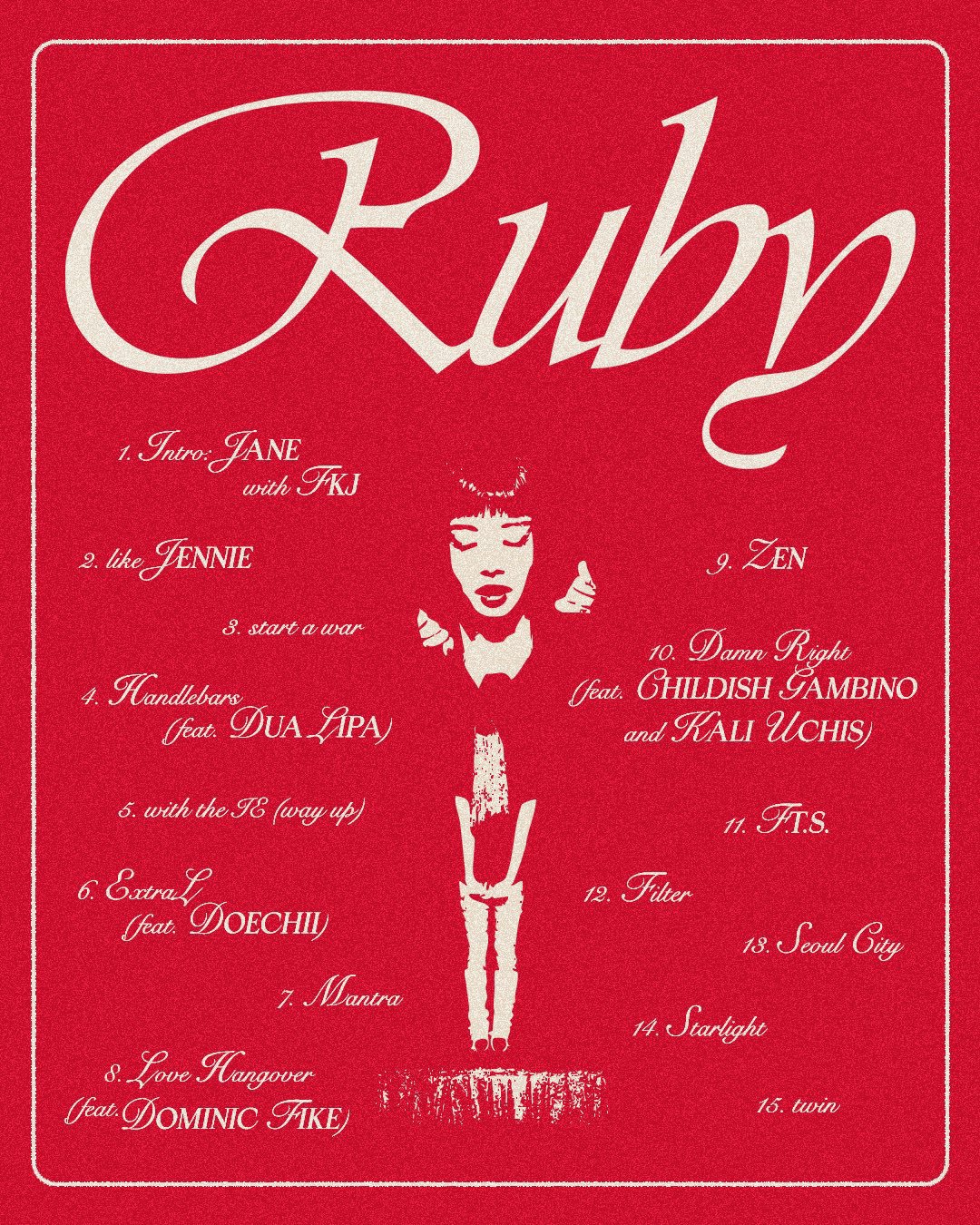 公布了个人首张专辑《Ruby》的曲目列表！一共15首歌！|JENNIE|Childish Gambino|Dominic|新专辑|合作_新浪新闻