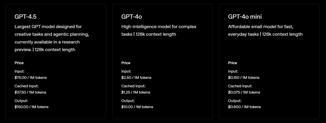 图 | GPT-4.5 的价格（来源：OpenAI）