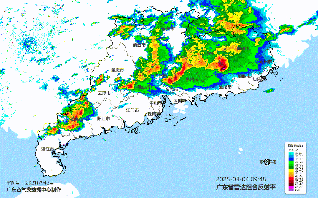 ▲降雨云团自西向东横扫广东