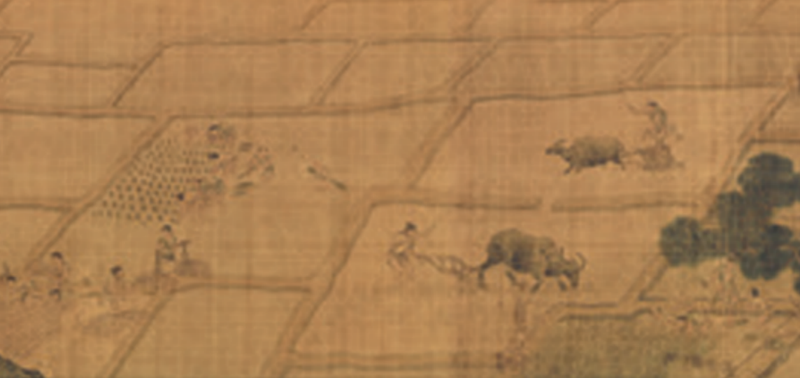 唐代李思训的《耕渔图》局部。《中国食物：粮食史话》插图。