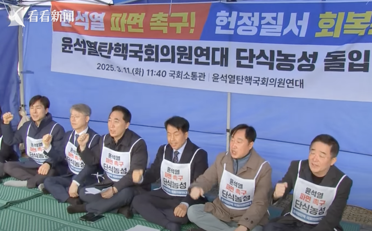 韩国共同民主党议员削发绝食 要求罢免尹锡悦|祖国革新党|反对党|抗议|法院|弹劾总统_新浪新闻