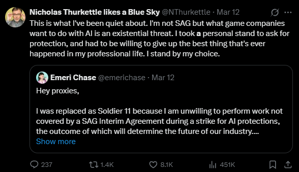 “我不是SAG成员，但以个人名义进行抵制”