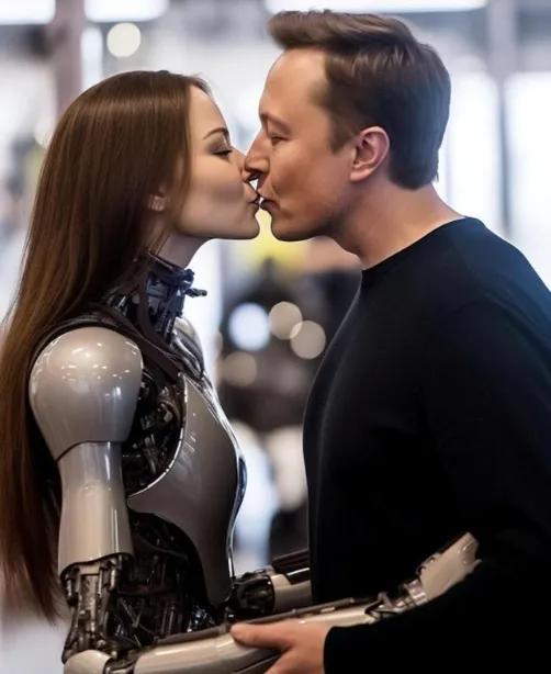 ● KESharp公司的首席执行官丹尼尔·马文（Daniel Marven）分享的马斯克亲吻机器人图片