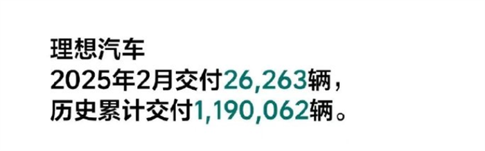 ▲理想汽车2025年2月销量