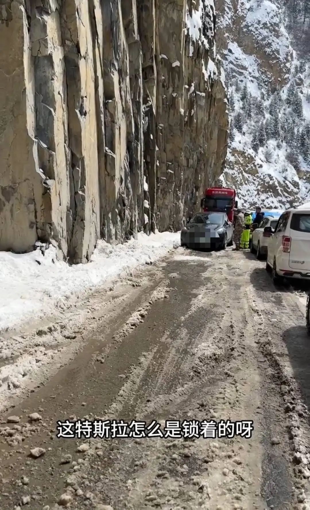 特斯拉停在路边导致拥堵