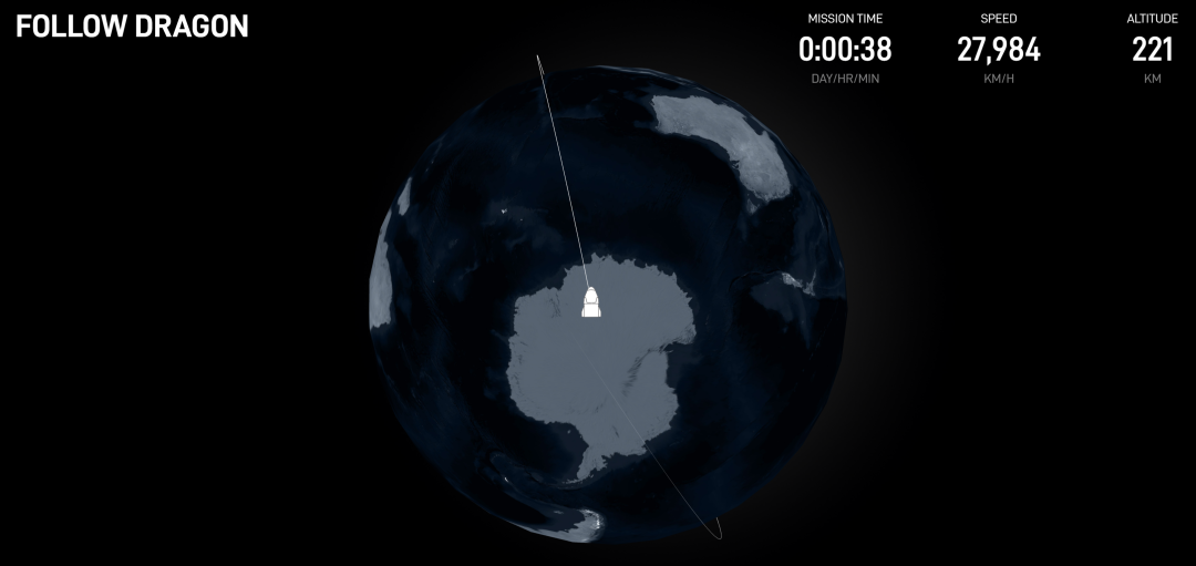 图 | 在 SpaceX 官网上，可以实时追踪龙飞船的位置（来源：SpaceX）