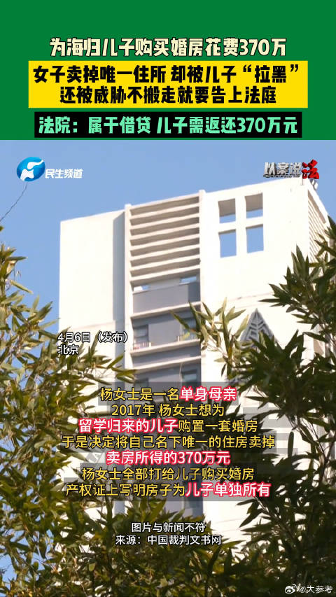 单亲妈妈370万给儿子买房后被拉黑_手机新浪网