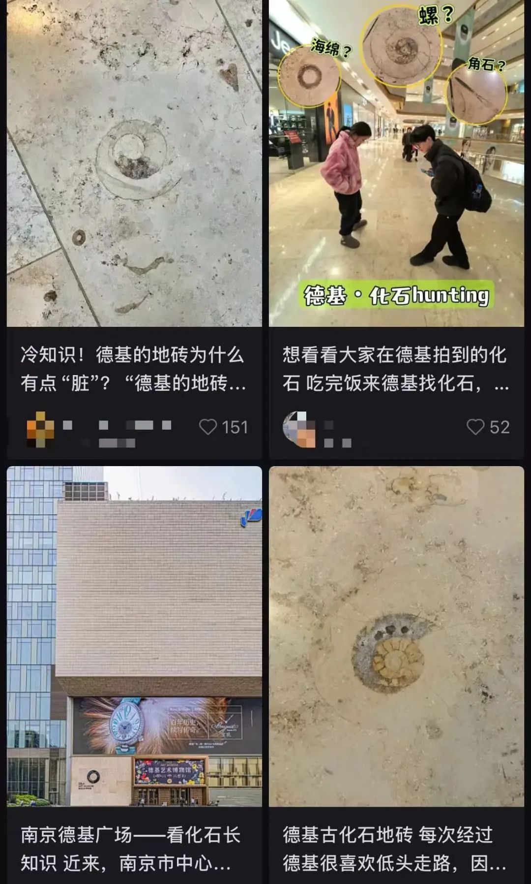 德基广场的化石地砖。图 / 小红书截图