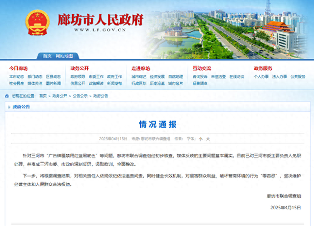 图片着手:河北省廊坊市东谈主民政府网站截图