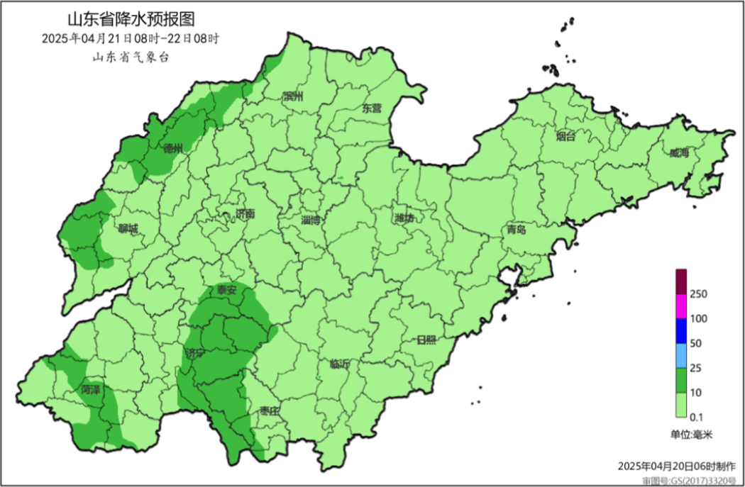 2025年4月21日08时—4月22日08时降水量预报（毫米）