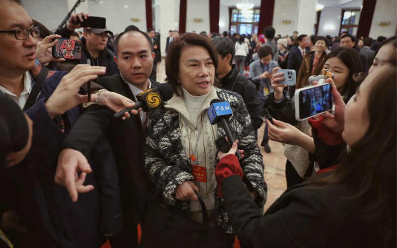 ▲资料图：董明珠在接受采访。新京报记者 薛珺 摄