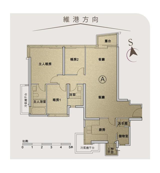 第1座(1A)18楼A室平面图 户型:3房1套连储物室 实用面积:968平方尺(89.883平方米)