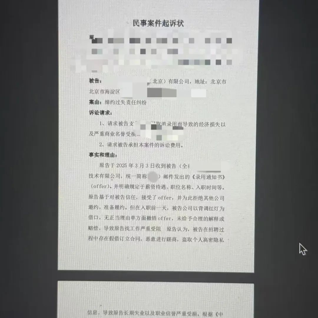 李琦起诉用人单位的起诉状 / 受访者供图