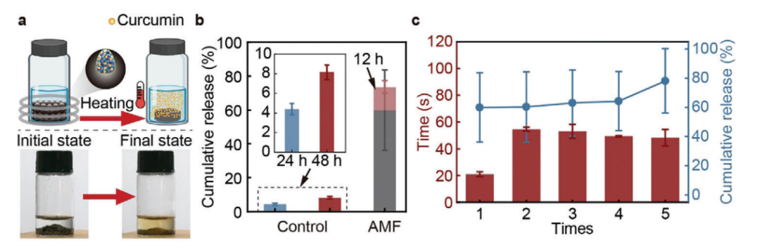 图丨交替磁场诱导的群体药物释放（来源：Advanced Healthcare Materials）