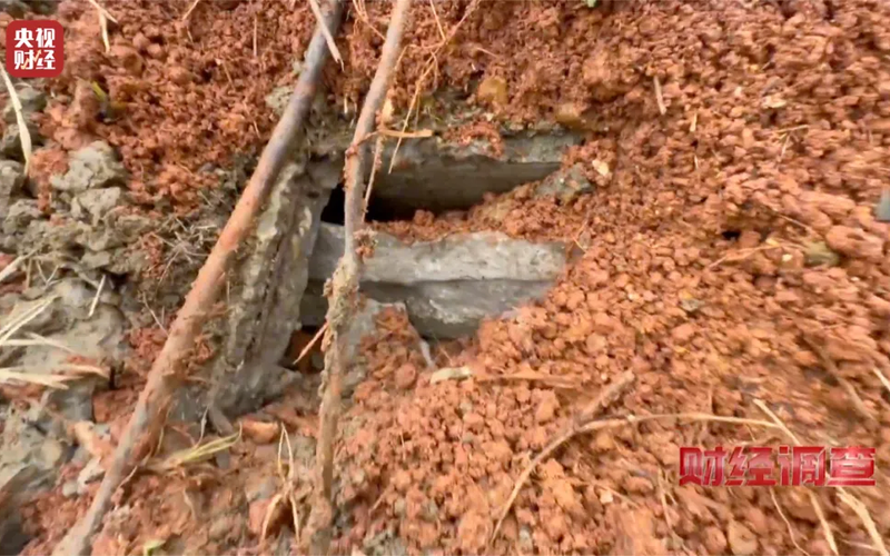 ▲土层下面水泥块、钢筋等建筑垃圾随处可见。图/央视财经