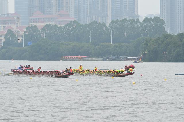 龙舟巡回赛第三站比赛举行 16支龙舟队光明港竞速