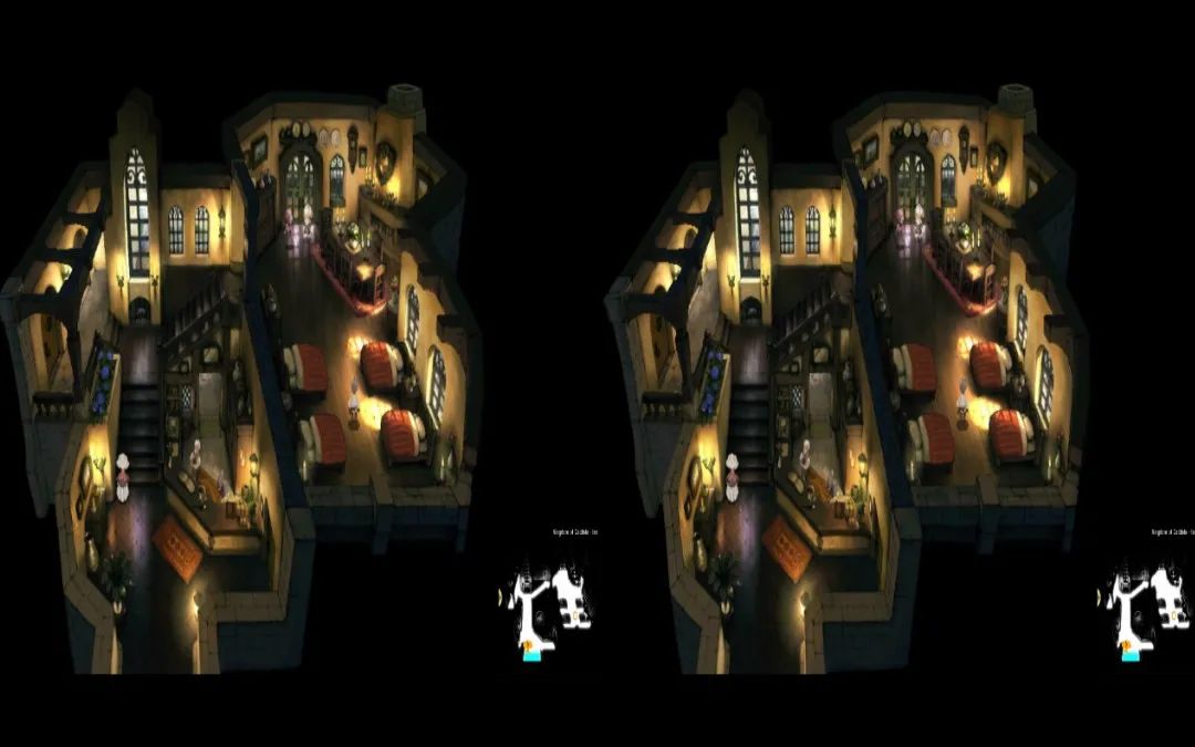 只要拨动机器上的3D开关，模拟器里的这两幅画面就会合并成一副裸眼3D图像