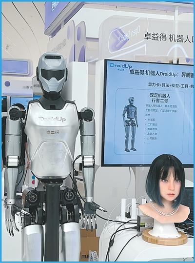 在鲲鹏昇腾开发者大会2025展示区，上海卓益得机器人有限公司展出的两款人形机器人。本报记者 刘乐艺摄