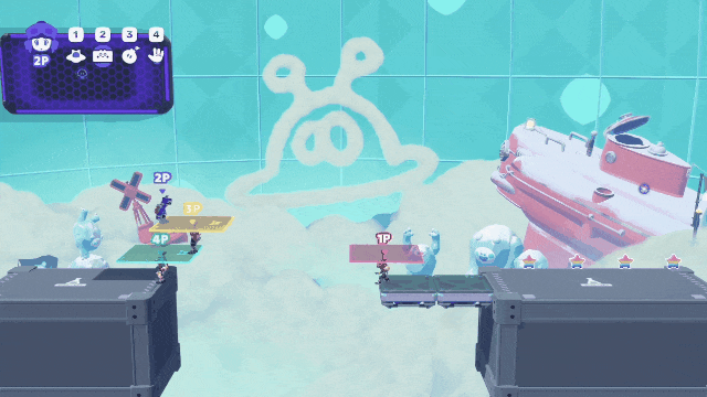 其实这里只要叠罗汉碰一下紫色屏幕传送平台就会过来，但我们愣是练了半小时同步跳跳乐