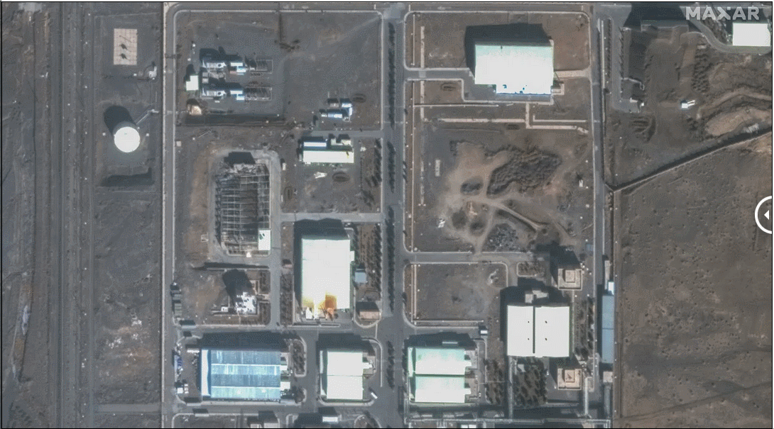 位于伊朗纳坦兹的核设施地表部分受损前后对比 CNN制图