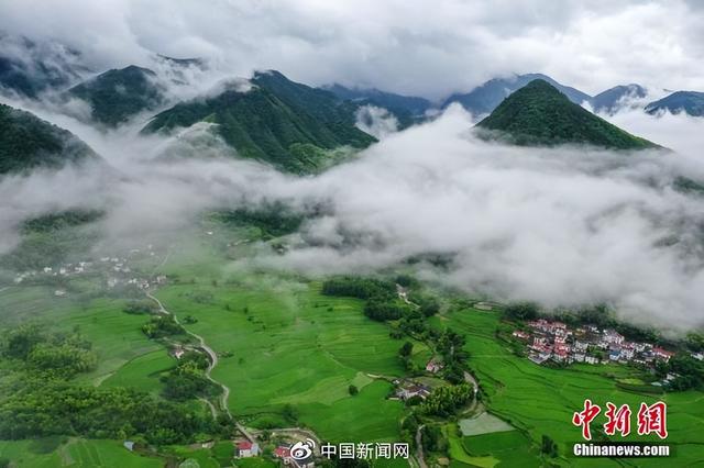 资料图：夏至时节，皖南宣城市旌德县白地镇云雾缭绕。江建兴 摄