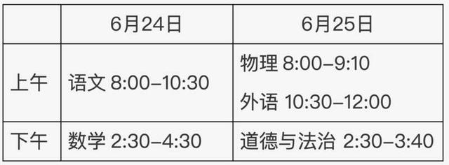 图为北京中考考试时间安排。（图片为北京教育考试院官网截图）