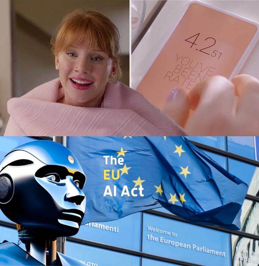 2016年的《黑镜》（上图）影响了2021年欧盟《人工智能法案》（下图）