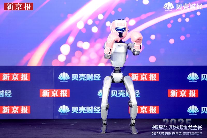 宇树G1在启动仪式上进行了拳击表演。