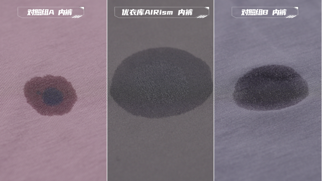 （对照组A：某国产品牌“凉皮”；实验组：AIRism空气衣；对照组B：某天然品牌打底衣）