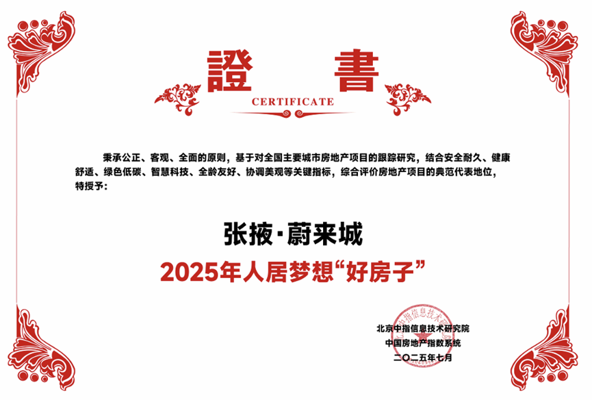 图：张掖·蔚来城“好房子”荣誉证书