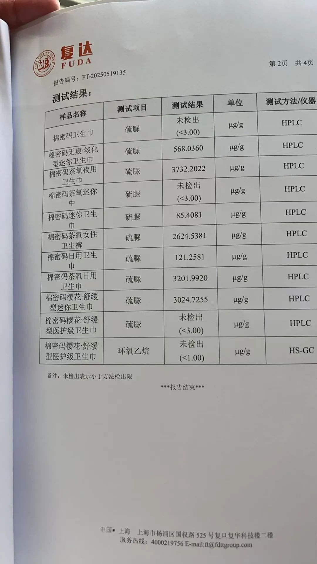 ▲本年5月，第一批破钞者集合送检“棉密码”卫生巾，收尾自满，10份样品中有7份检出硫脲。受访者供图