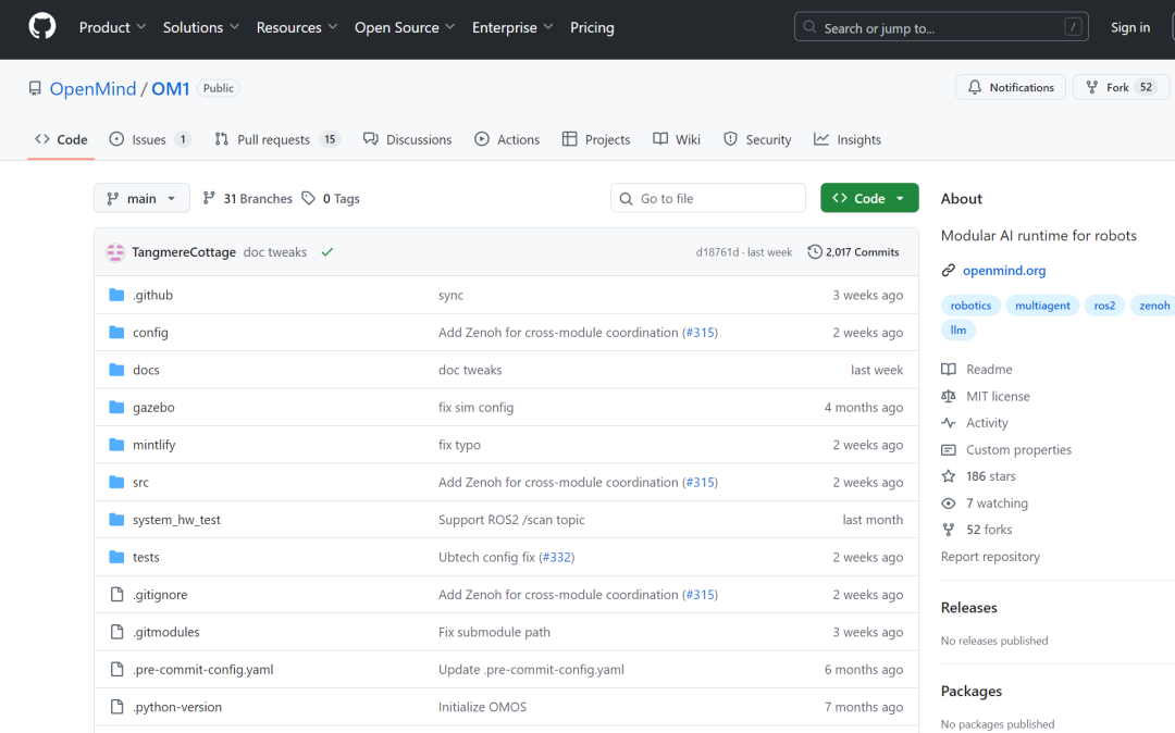 图 | OM1 的 GitHub 页面（来源：https://github.com/OpenMind/OM1）
