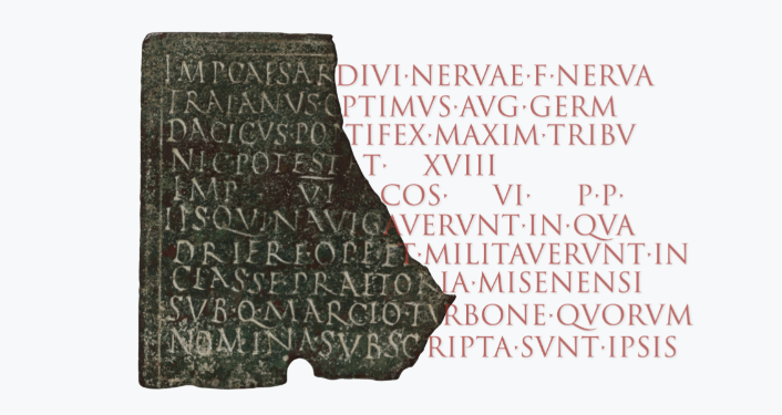 图1 由Aeneas修复的，公元113/14年来自萨丁岛的青铜军事命令，由皇帝Trajan授予一艘战船上的水手