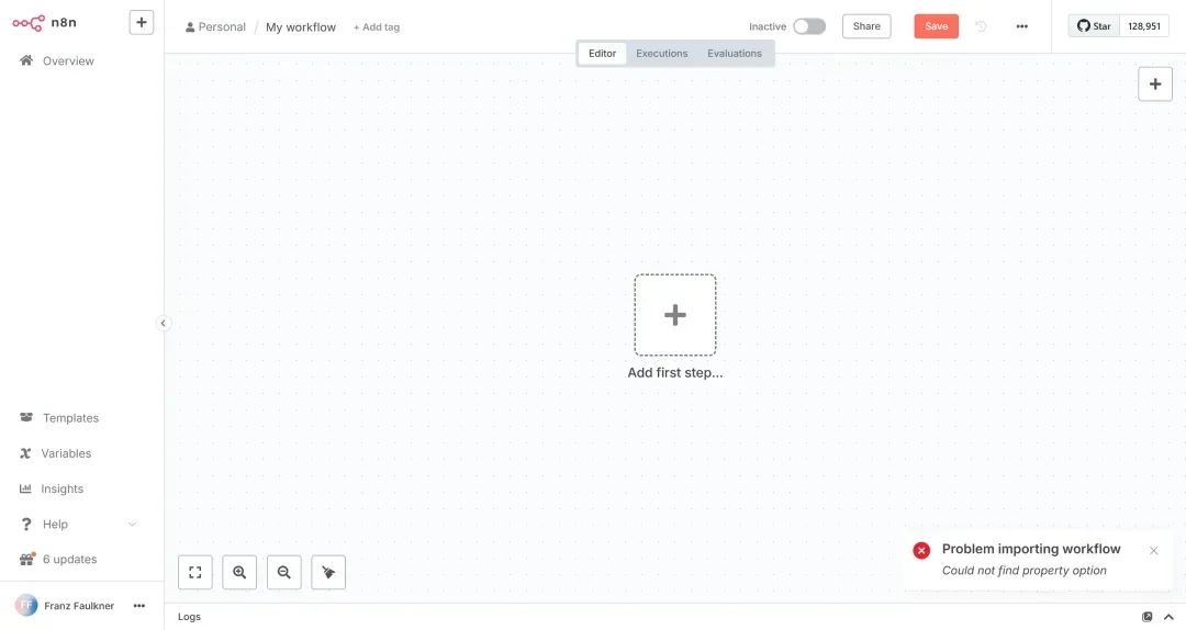 Franz导入cursor代码时代码报错截图