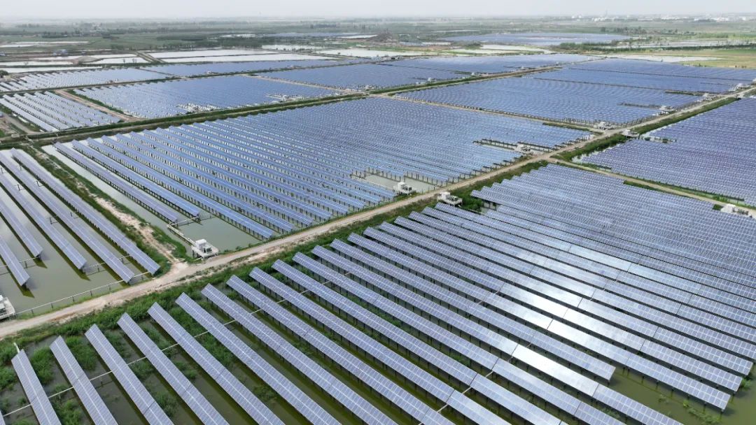 宁夏银川市贺兰县常信乡一处“渔光一体”水产养殖基地。新华社记者 王鹏 摄