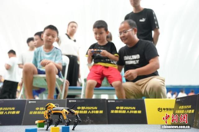 图为儿童操控小型机器狗。 吴敏 摄