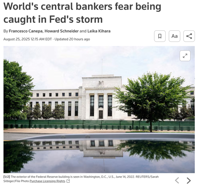 △路透社报谈,多国央行行长记念被这场特朗普与好意思联储的风暴所负担。
