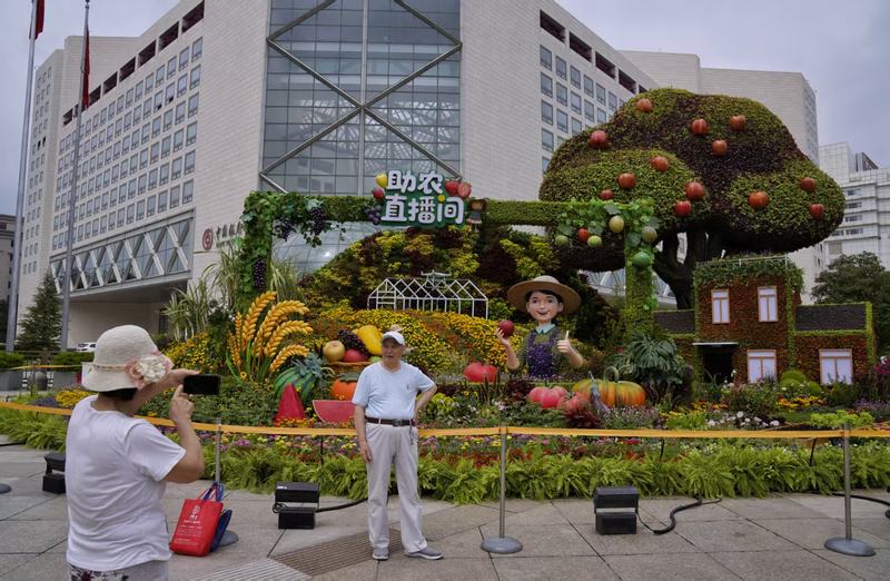 “乡村振兴”花坛。新京报记者 薛珺 摄