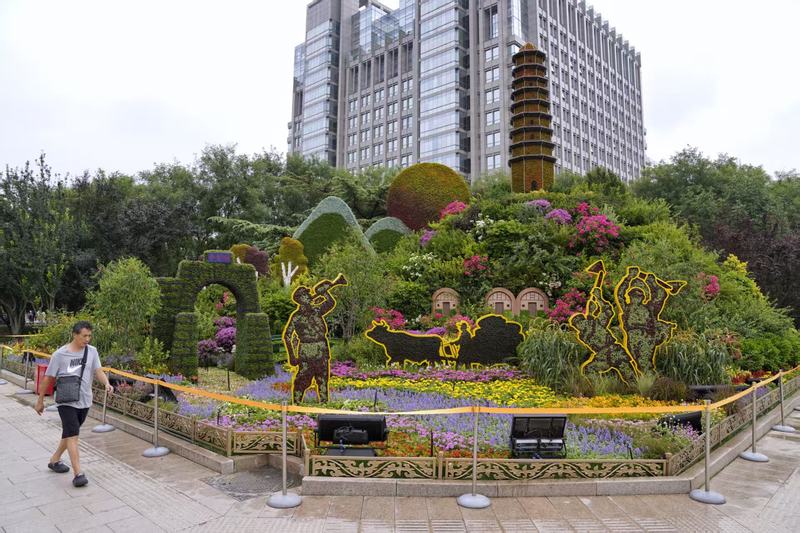 “中流砥柱”花坛。新京报记者 薛珺 摄