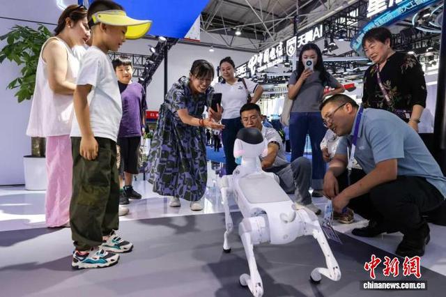 8月28日，在2025数博会展馆，搭载九天大模型的“灵犀”机器狗吸引参观者。 中新社记者瞿宏伦 摄