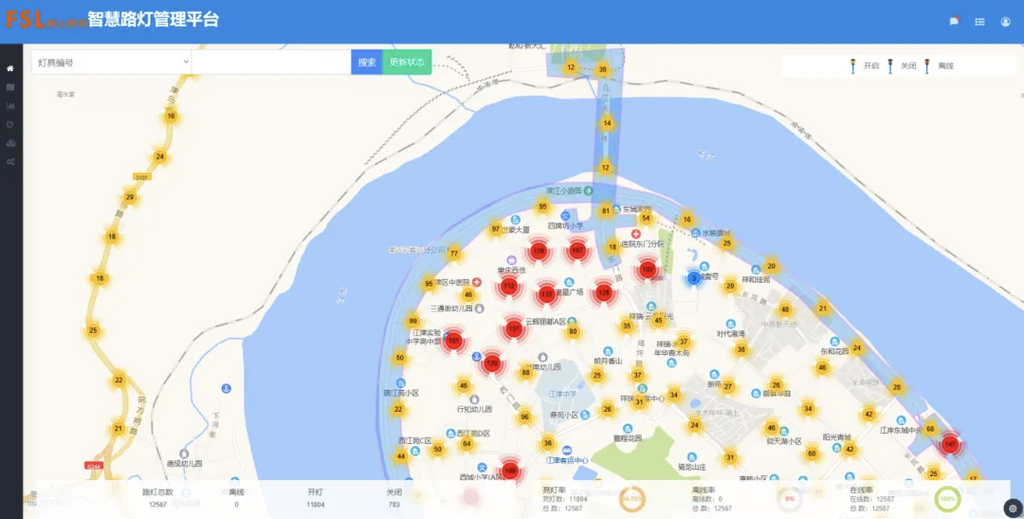 智能路灯管理平台单灯控制实时监控。江津区城市管理局供图