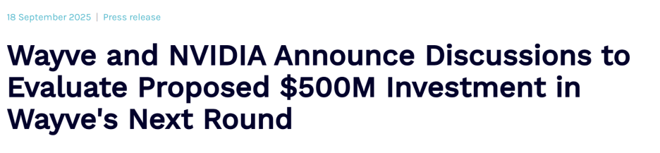 图 | Wayve 宣布与英伟达签署投资意向书（来源：Wayve）