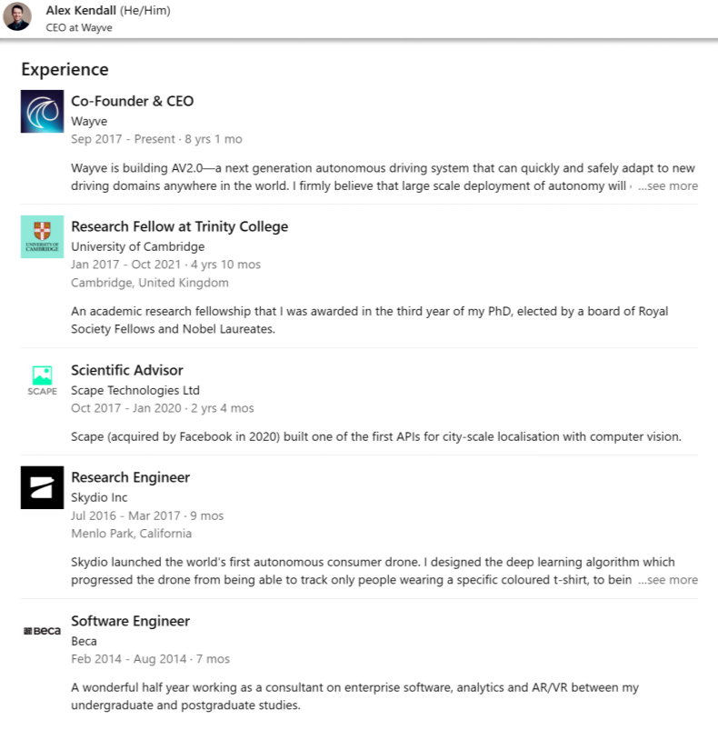 图 | 肯德尔的履历（来源：领英）