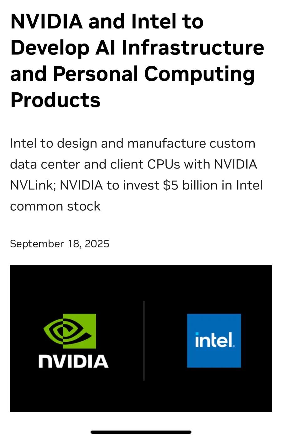 英伟达重金入股英特尔：一笔不可思议的投资