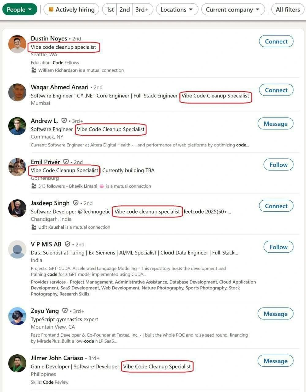 图丨领英上的“Vibe Code Cleanup Specialist”（来源：LinkedIn）