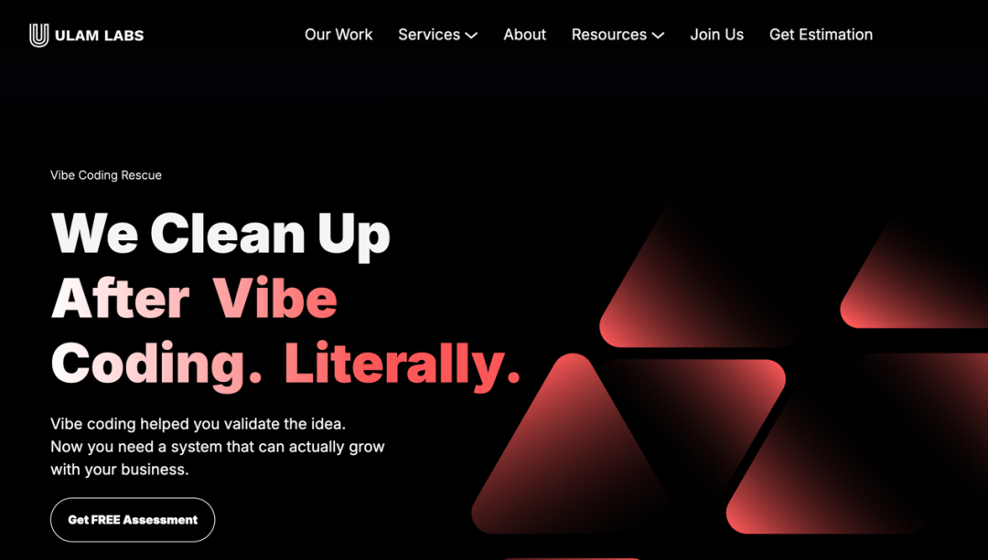 图丨Ulam Labs 已上线专门的 Vibe Code Cleanup 服务（来源：Ulam Labs）