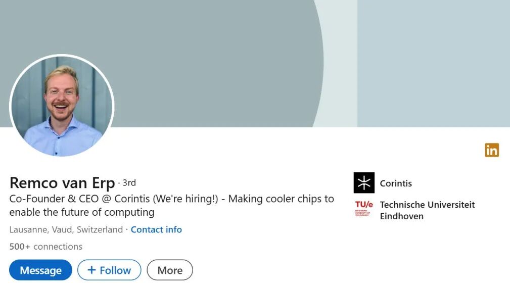图 | Corintis 联合创始人兼首席执行官雷姆科·范·厄普（Remco van Erp）（来源：领英）