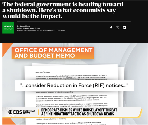 △CBS报道，政府“停摆”将给政府工作人员、社会安全、医疗保险、交通运输等社会各方面带来一系列影响。