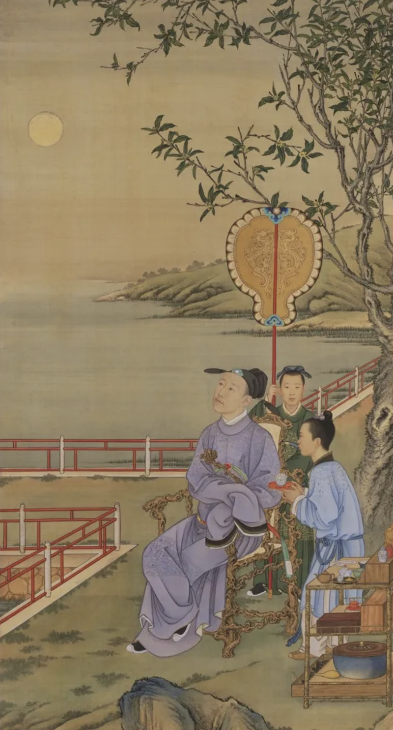 清人画《弘历观月图轴》。《故宫生活志》插图